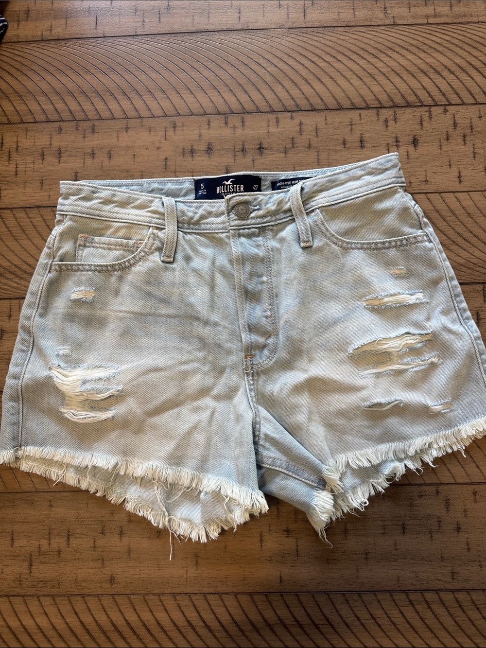 Hollister Pale Blue Distressed Frayed Hem Denim Shorts